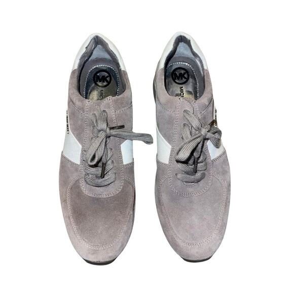 Michael Michael Kors Allie Trainer Sneakers Gray Suede Silver Metallic Size 9 - Picture 2 of 8